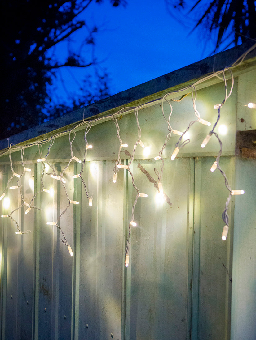 3m Cool White Icicle Lights on White Cable - Extendable