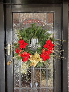 Red & Gold Poinsettia Wreath