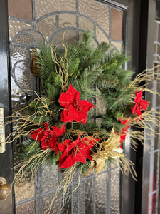 Red & Gold Poinsettia Wreath