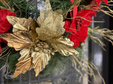 Load image into Gallery viewer, Red &amp; Gold Poinsettia Wreath