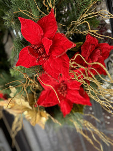 Red & Gold Poinsettia Wreath