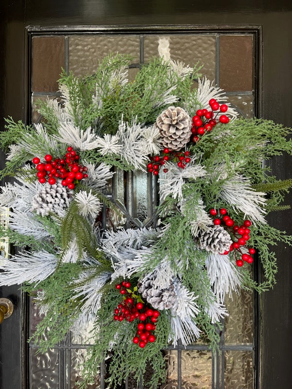 Flocked Cedar Berry & Pinecone Wreath