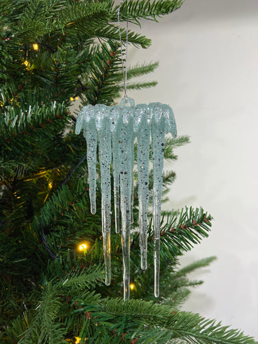 Blue Icicle With Glitter Ornament